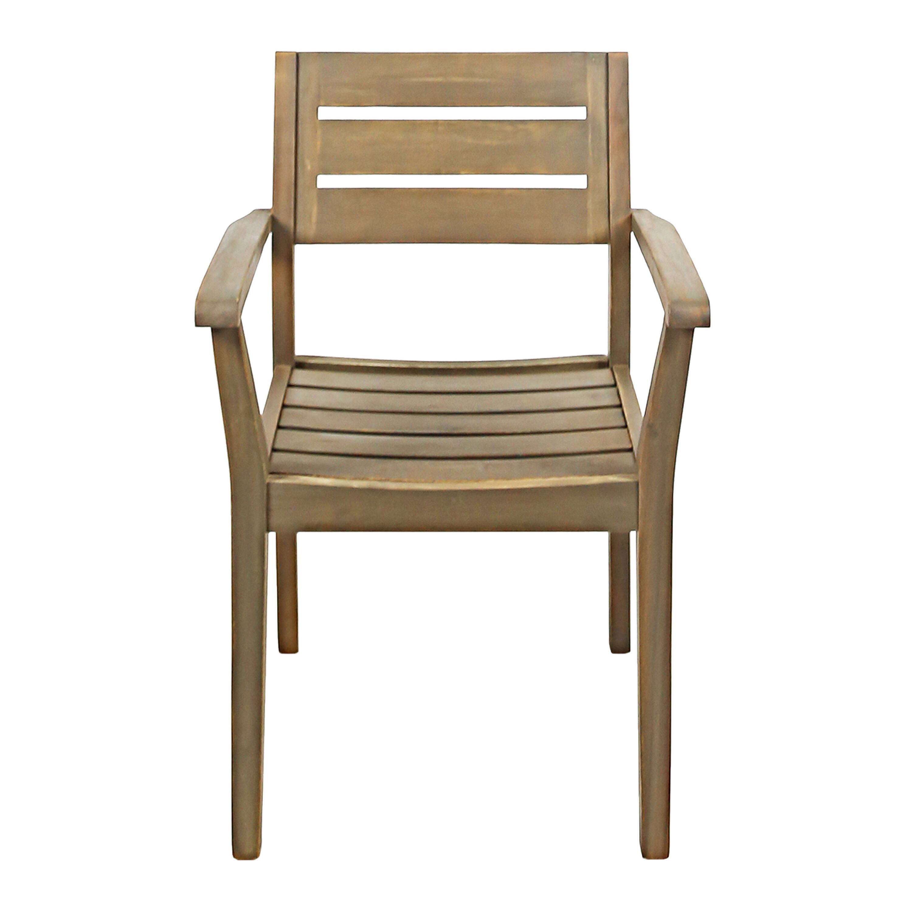 Alt View 1. Whisen - Acacia Wood Outdoor Dining Chairs Set of 2, Weather-Resistant Slatted Armchairs for Patio Backyard - Gray.