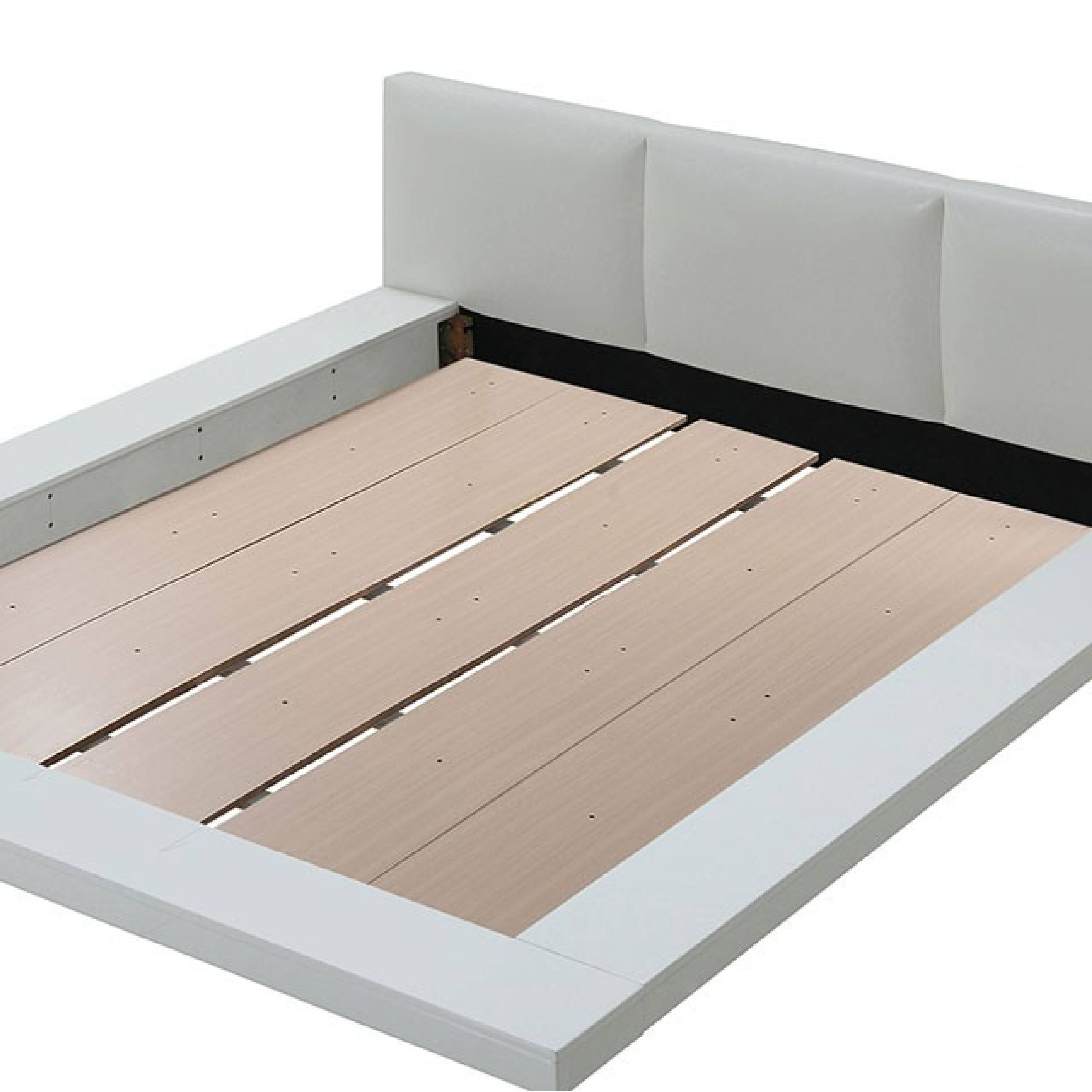 Alt View 2. Manhattan Lane - Wooden Queen Size Low Profile Bed with Padded Headboard - White.