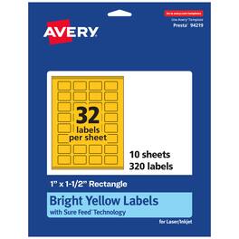 Avery - Printable Rectangle Labels, Bright 1" x 1.5", 320ct - Yellow