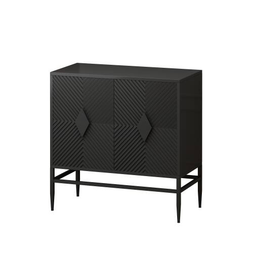 Alt View 2. LUCKY ONE - 31.5in Freestanding Modern 2 Door Wooden Storage Cabinet with Metal Legs for Living Room Entryway - Black.
