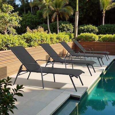 Alt View 5. Crestlive Products - Crestlive Products Set of 2 Brown Metal Frame Adjustbale Chaise Lounge Chair with Texteline Sling Seat - Black.