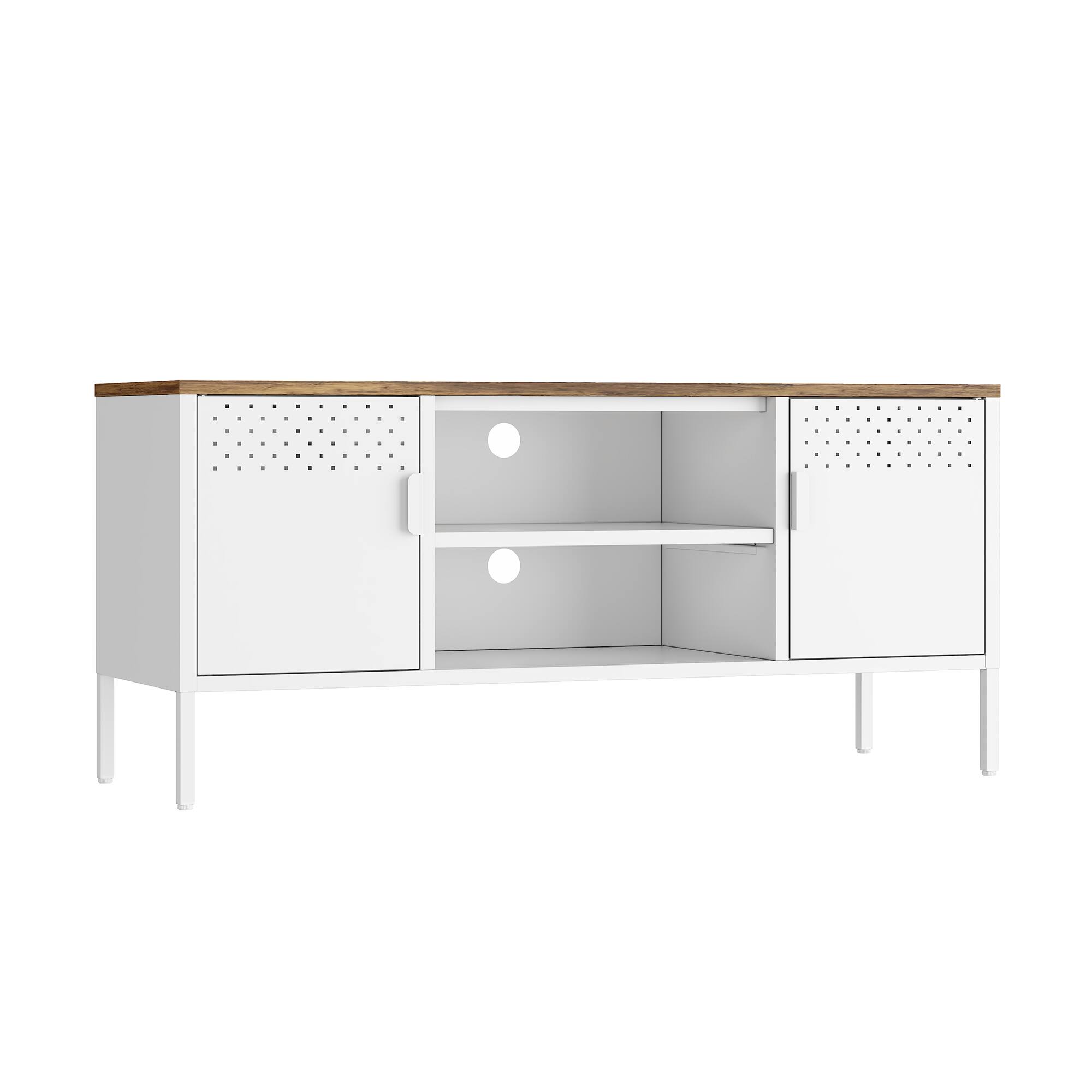 Alt View 4. Spaco - Spaco Modern Metal TV Stand with Wood Top, 2 Storage Cabinets and Open Shelves, Cable Management, for 40 Inch TVs - White.