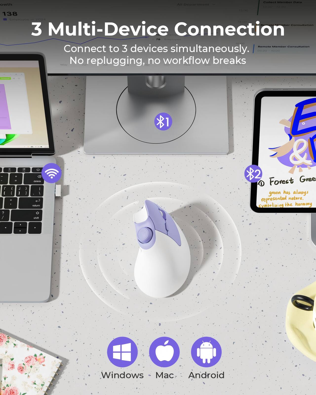 UAReCt Mambar a1a owth All Department e 138 Employee in 2024 3 Multi-Device Connection Connect to 3 devices simultaneously. No replugging, no workflow breaks. Forest Green has always represented nature. Symbolizing the harmony Windows - Mac - Android