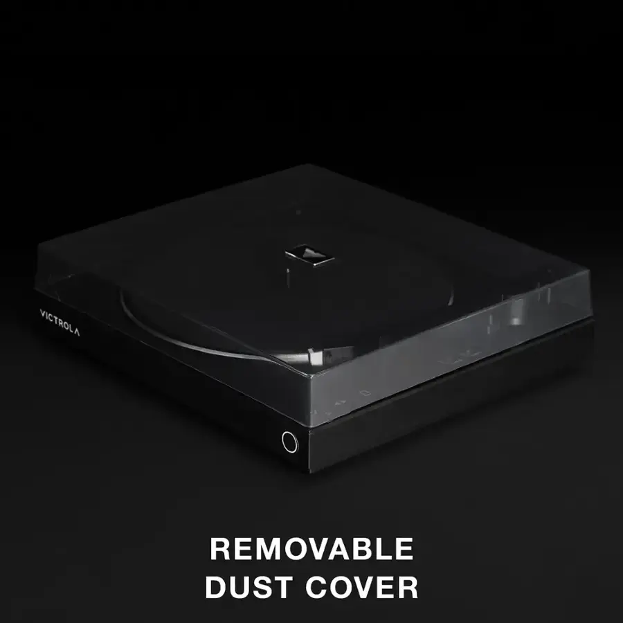 The text on the image reads "VICTROLA 4> REMOVABLE DUST COVER."