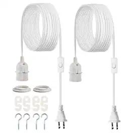 VEVOR - Plug in Hanging Light Cord Kit, 16ft Lantern Extension Cords, 2 Pack E26 Light Socket Lamp Cord Replacement, Secure