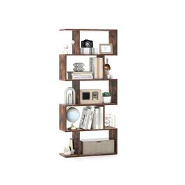 Pefilos - 5-Tier Bookshelf with Anti-Toppling Device, Bookcase for Living Room Home Office - Brown