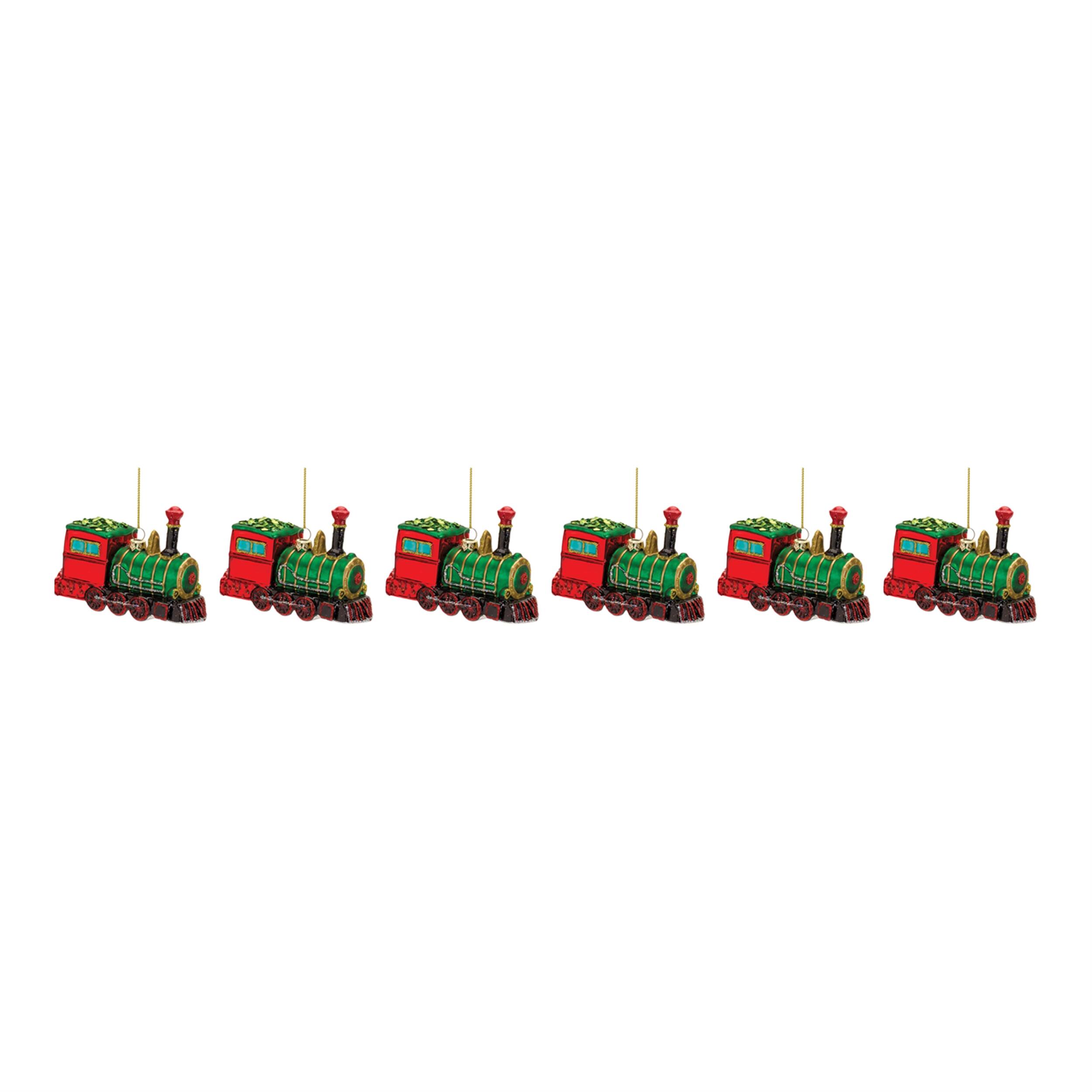 Alt View 1. BreeBe - Glittered Glass Train Ornament (Set of 6) - Green, Red.