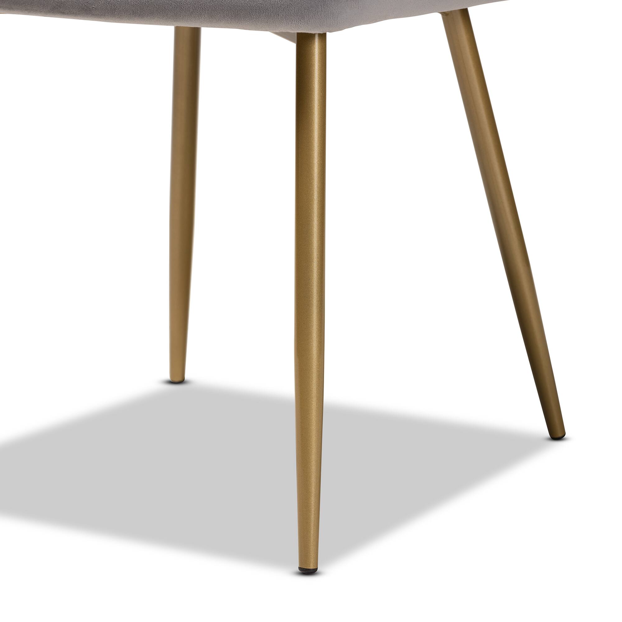 Alt View 1. Baxton Studio - Gavino Modern Glam Velvet Fabric Upholstered and Gold Finished Metal 2-Piece Dining Chair Set - Grey/Gold.