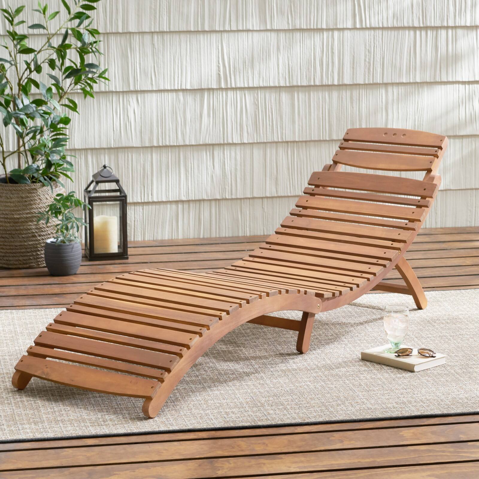 Alt View 4. Ecooso - Foldable Acacia Wood Outdoor Chaise Lounge with Slatted Design, Built-In Handle, and Weather-Resistant Construction - Brown.