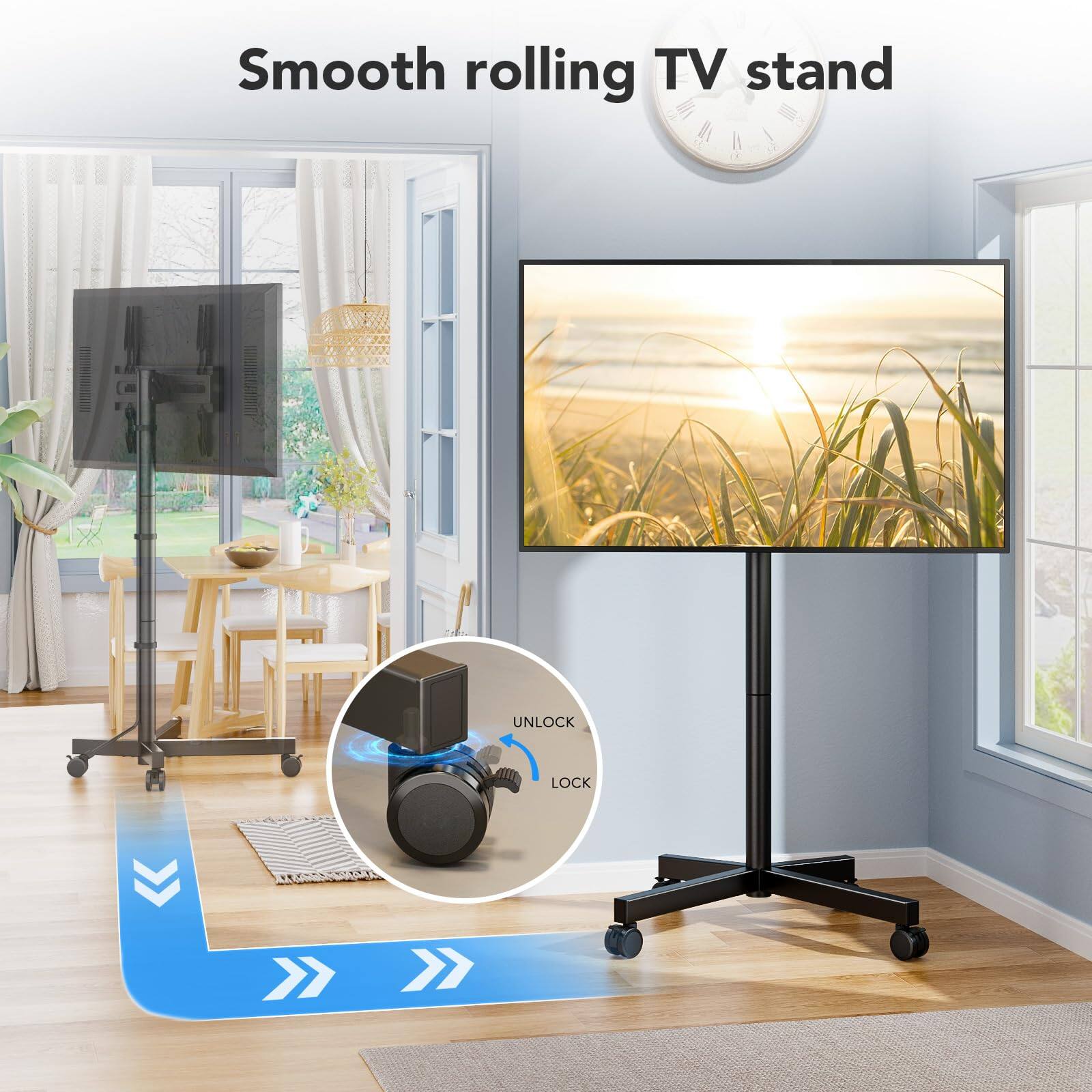 Smooth rolling TV stand

UNLOCK LOCK