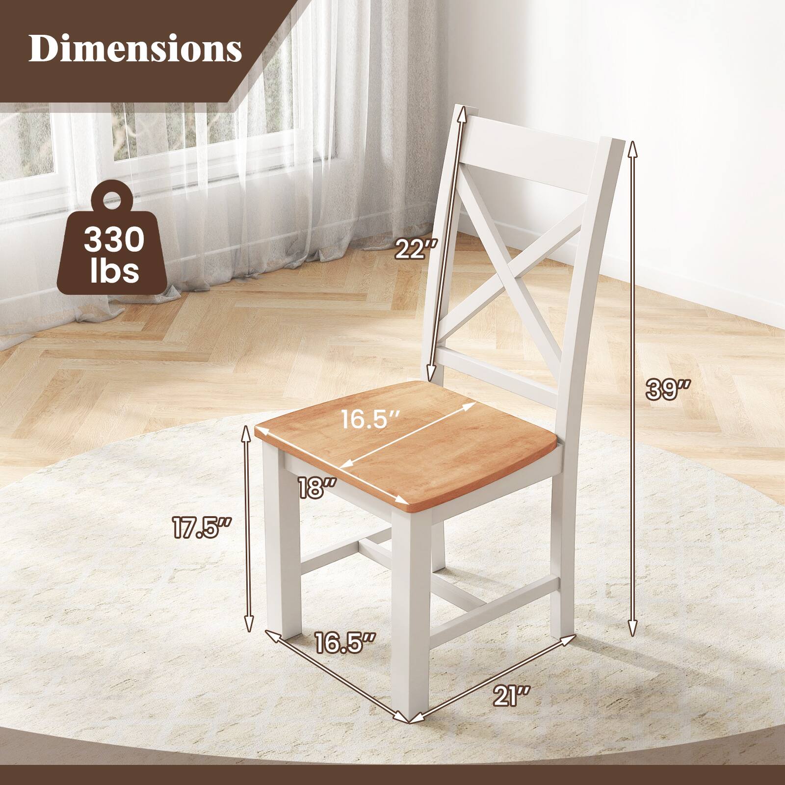 Dimensions  
330 lbs  
22"  
16.5"  
39"  
17.5"  
18"  
16.5"  
21"