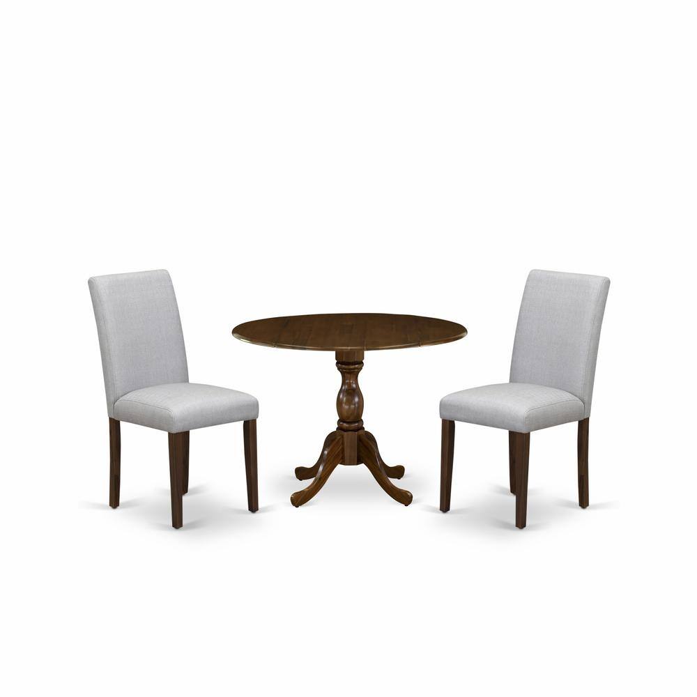Left. East West Furniture - East West Furniture DMAB3-AWA-05 3 Piece Kitchen Table Set Includes 1 Drop Leaves Wood Table and 2 Grey Linen Fabric - Walnut.