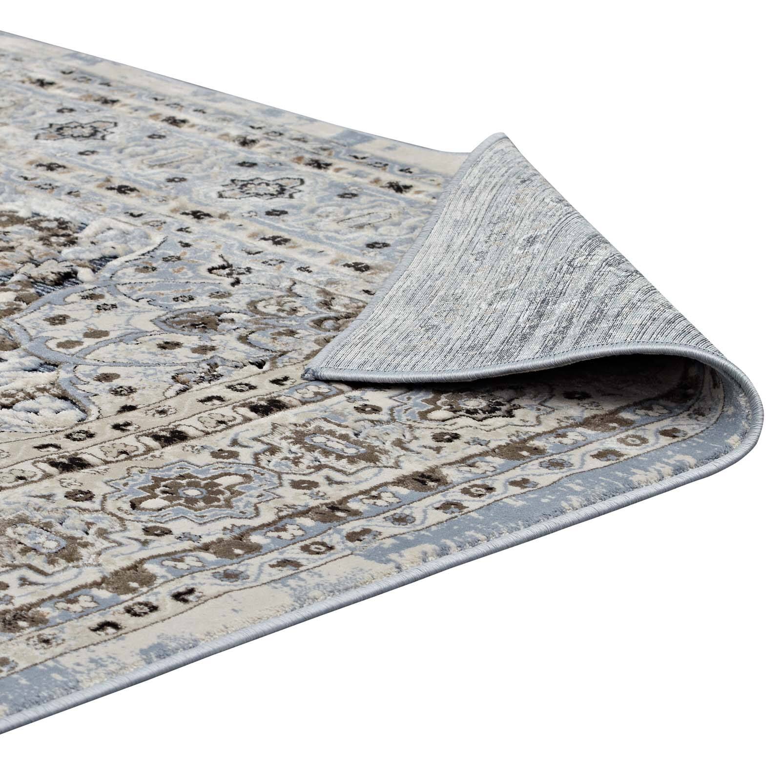Alt View 3. Modway - Elqenna Ornate Vintage Floral Turkish Area Rug - Blue and Cream.