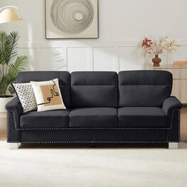 Trinkets Crazed - 82" Modern Compressed Snowfleece Fabric 3-Seater Sofa, for Living Room - Black