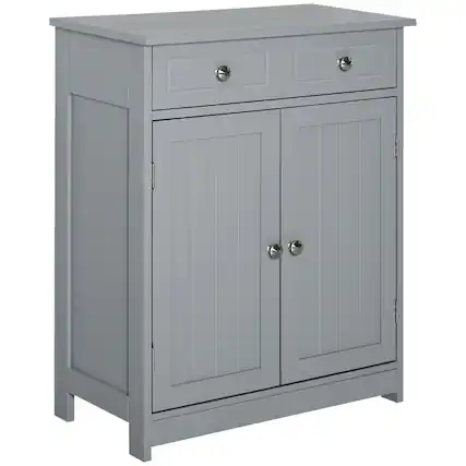 Front. Kleankin - Freestanding Bathroom Floor Cabinet, Wooden Bathroom Cabinet with 2 Doors, 2 Drawers and Adjustable Shelf - Grey.