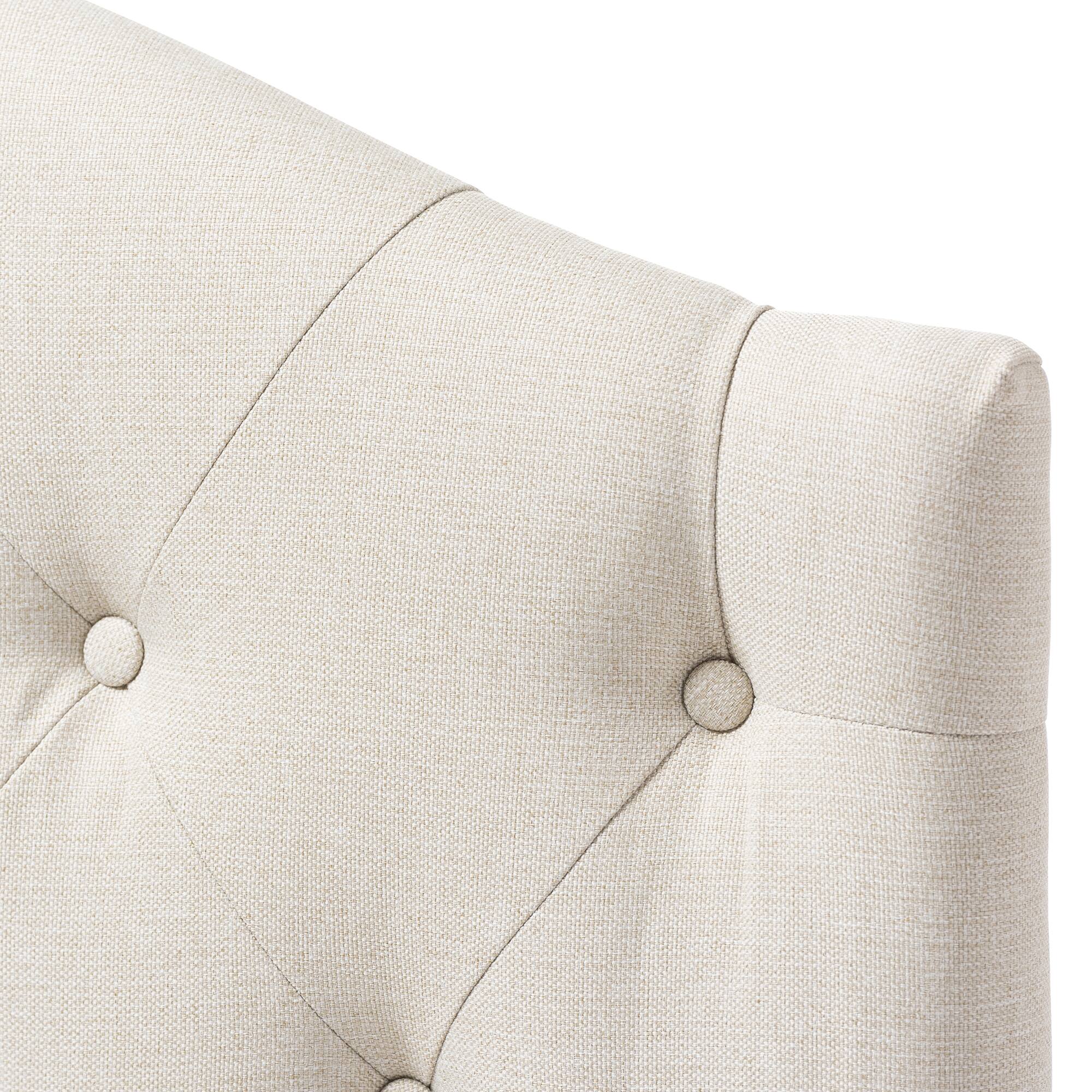 Left. Baxton Studio - Myra Modern and Contemporary Fabric Upholstered Button-Tufted Scalloped Twin Size Headboard - Light Beige.