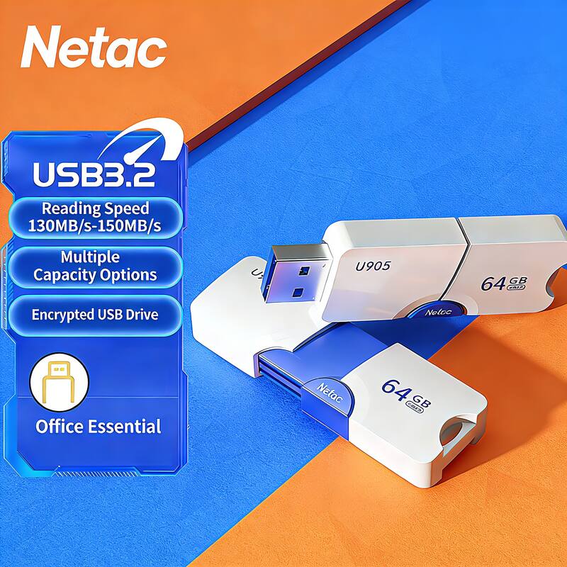 Netac USB3.2 Reading Speed 130MB/s-150MB/s Multiple Capacity Options Encrypted USB Drive Office Essential Netac 64 GB U905