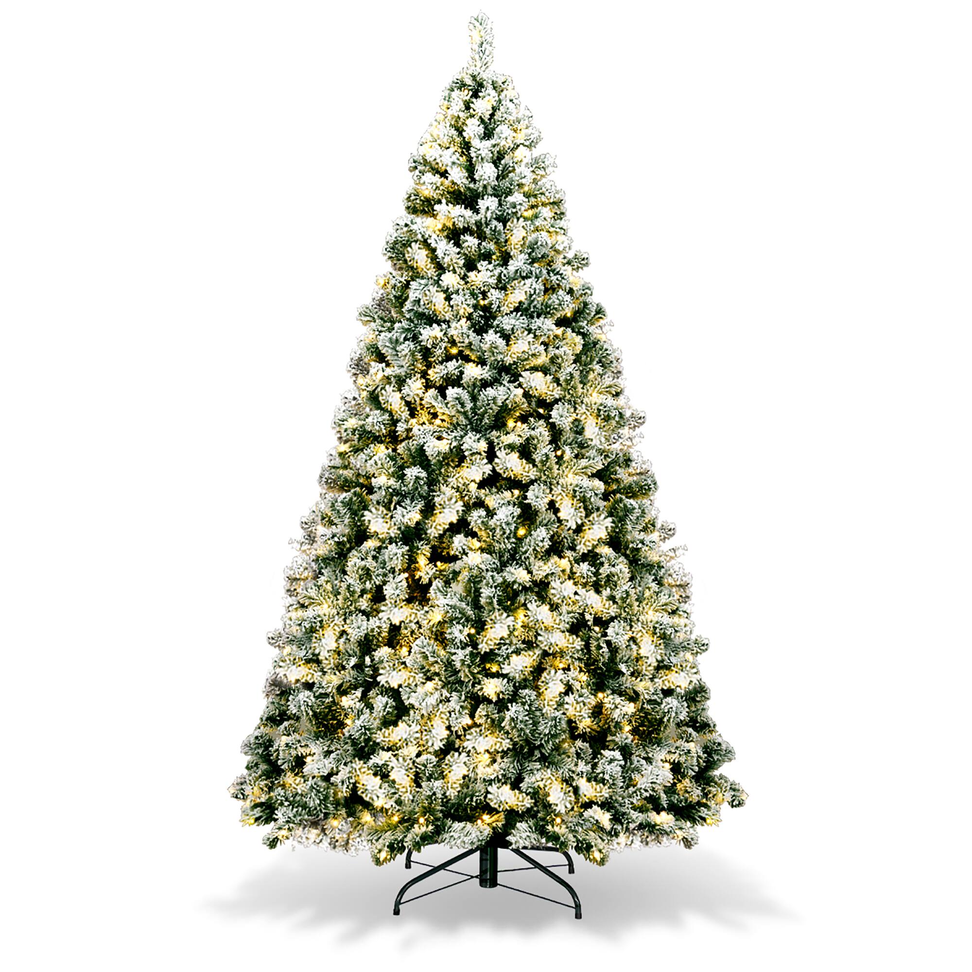 Costway - 7.5Ft Pre-Lit Premium Snow Flocked Hinged Artificial Christmas Tree w/550 Lights - Green/White