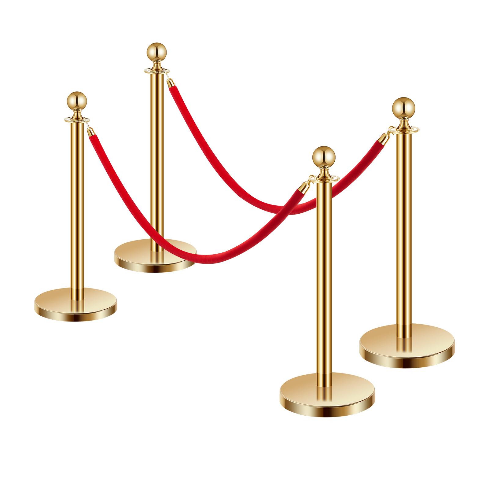Alt View 5. VEVOR - Stanchions and Velvet Ropes 4Pcs, Hollow Base with Stainless Steel Post, 2 Red Velvet Ropes and Posts - Gold red velvet.