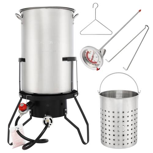Winado - Deep Turkey Fryer 50QT Gas Propane Stock Pot Cooker Rack Corn Lobster for Outdoor Camping - Silver