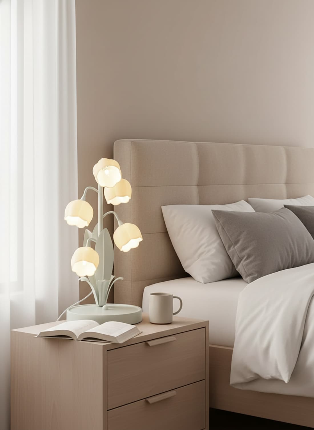 Alt View 4. FINEAK - 14.72" White Lily of The Valley Vintage Bedside Lamp.