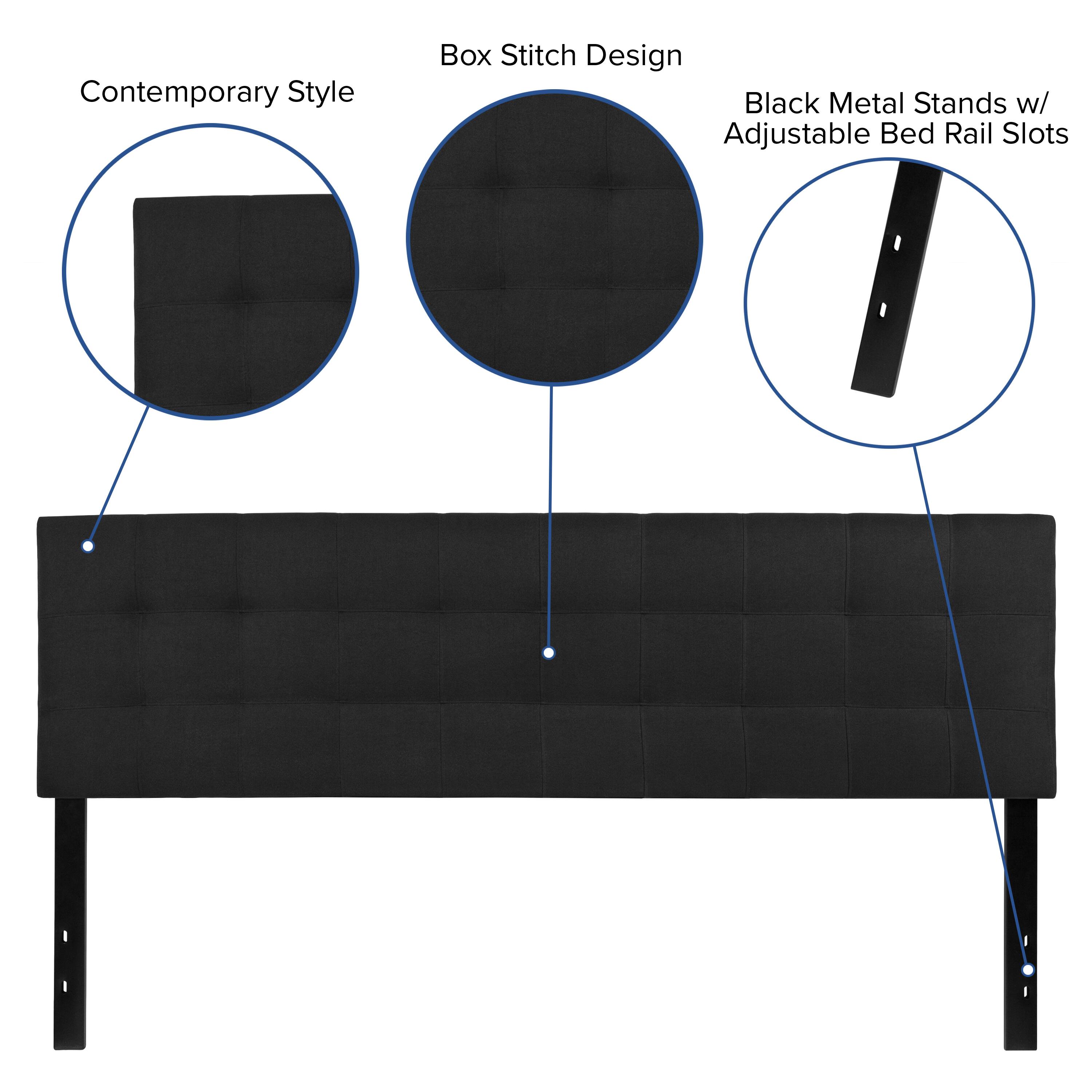 Contemporary Style Box Stitch Design Black Metal Stands w/ Adjustable Bed Rail Slots