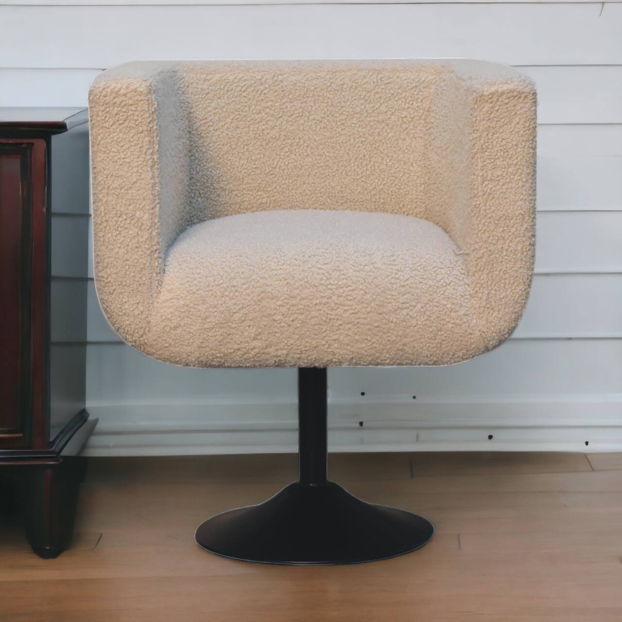 Angle. Artisan Furniture - Artisan Furniture Solid Wood Cream Boucle Swivel Chair, Upholstered, Cream - Cream.