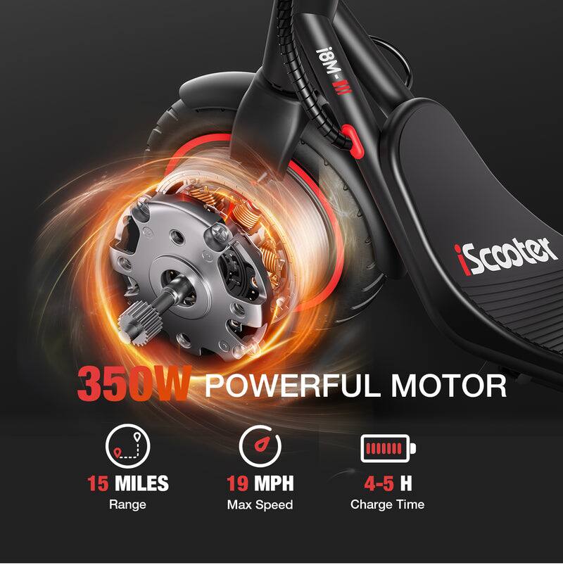 i8M-III iScooter  
350W POWERFUL MOTOR  
15 MILES Range  
19 MPH Max Speed  
4-5 H Charge Time