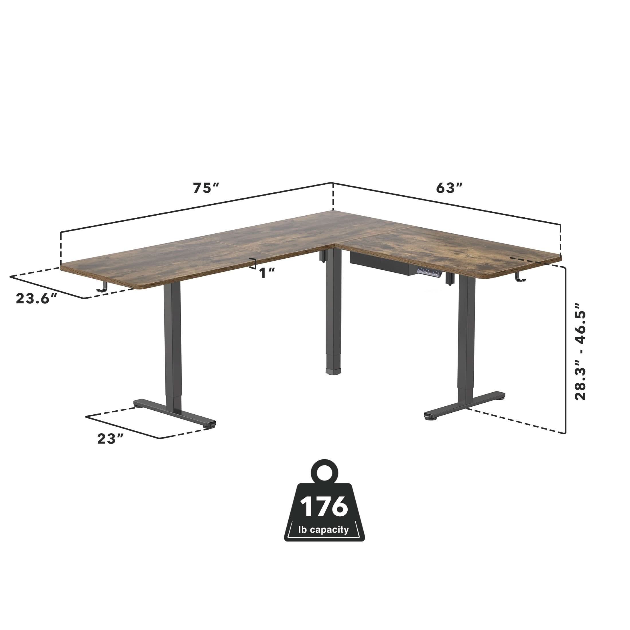 75" 63" 23.6" 23" 1" 28.3" - 46.5" 176 lb capacity