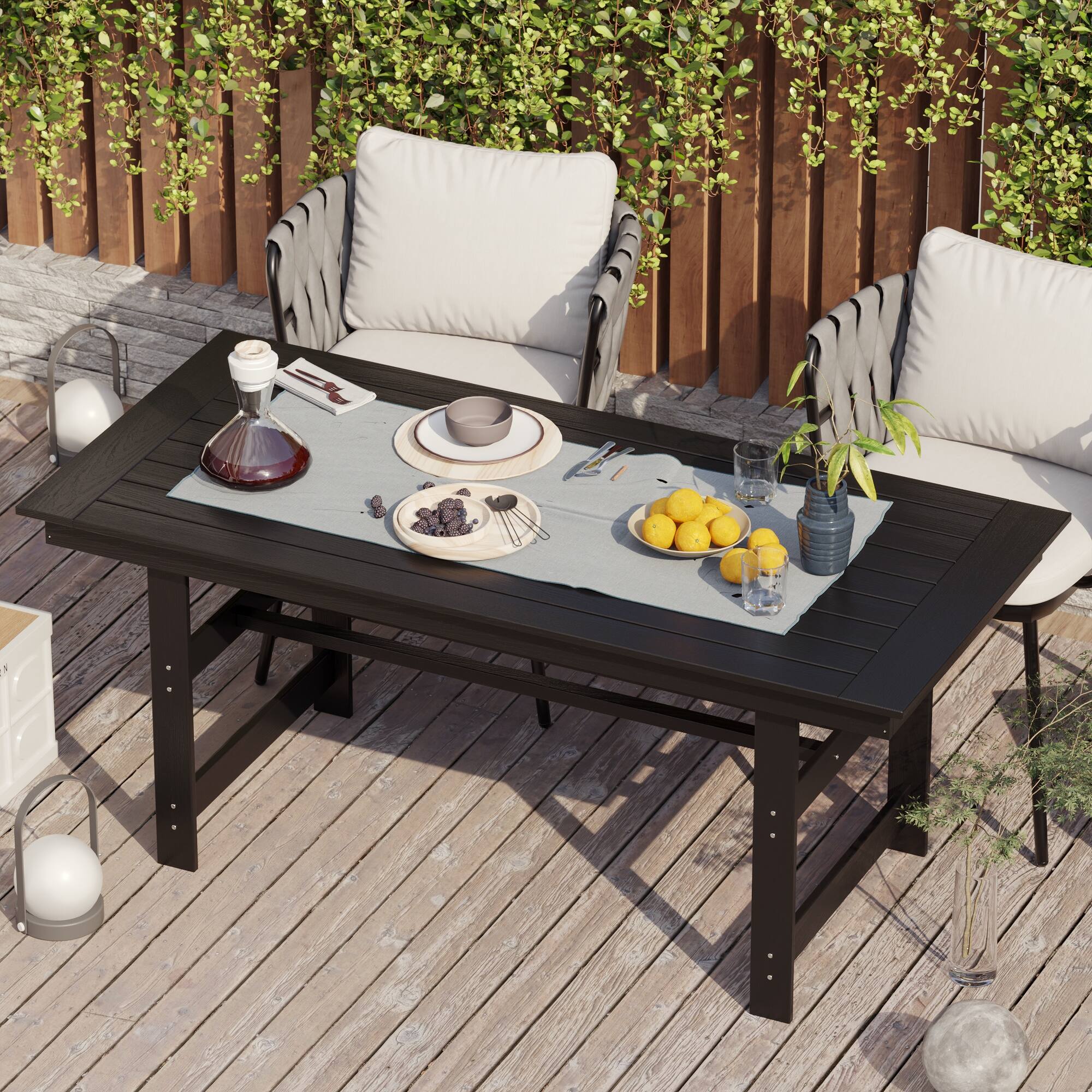 Alt View 2. Famapy - HDPE Outdoor Dining Table with Umbrella Hole & Cap - Solid Panel Patio Table for Garden, Backyard, Poolside - Black.