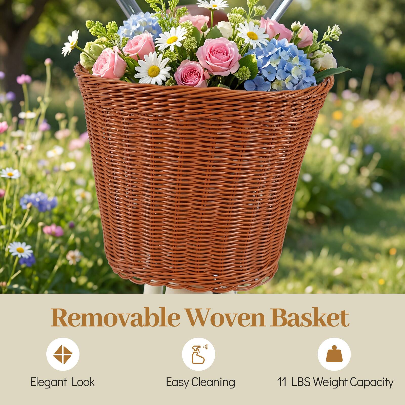 Removable Woven Basket  
Elegant Look  
Easy Cleaning  
11 LBS Weight Capacity