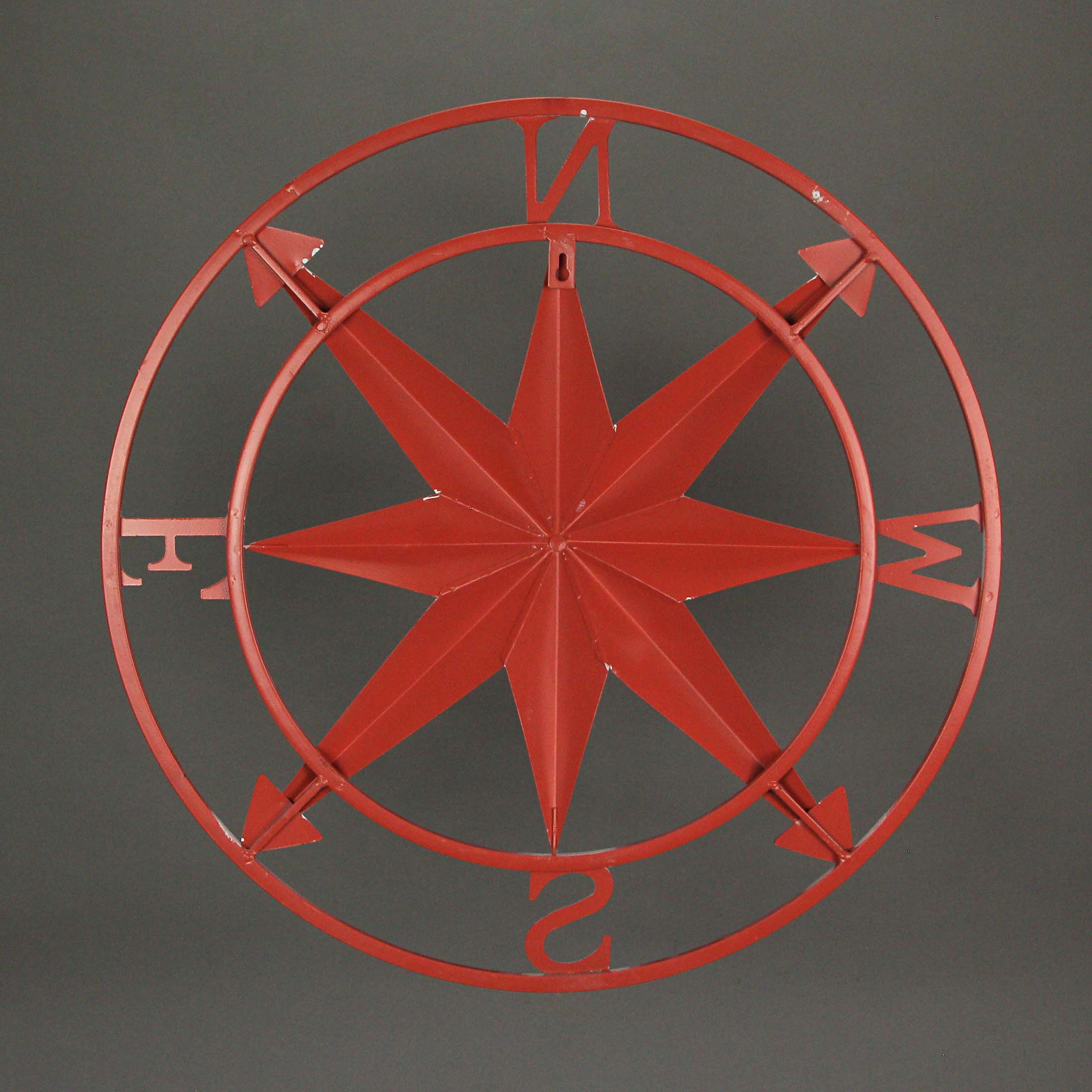 Alt View 5. Zeckos - 20 Inch Distressed Metal Compass Rose Nautical Wall Decor Indoor Outdoor, Coral - Coral.