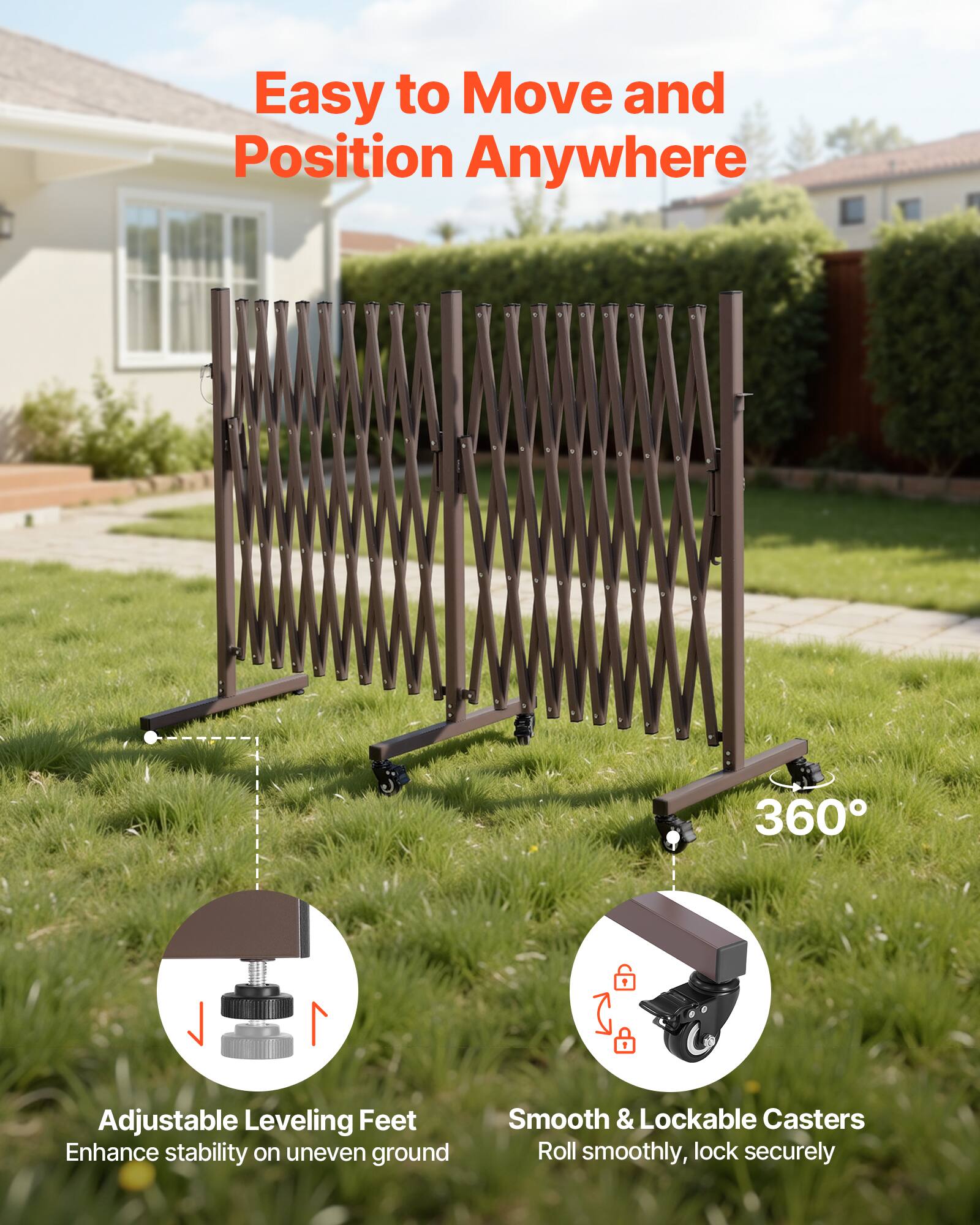 Easy to Move and Position Anywhere

360° Adjustable Leveling Feet Enhance stability on uneven ground

Smooth & Lockable Casters Roll smoothly, lock securely
