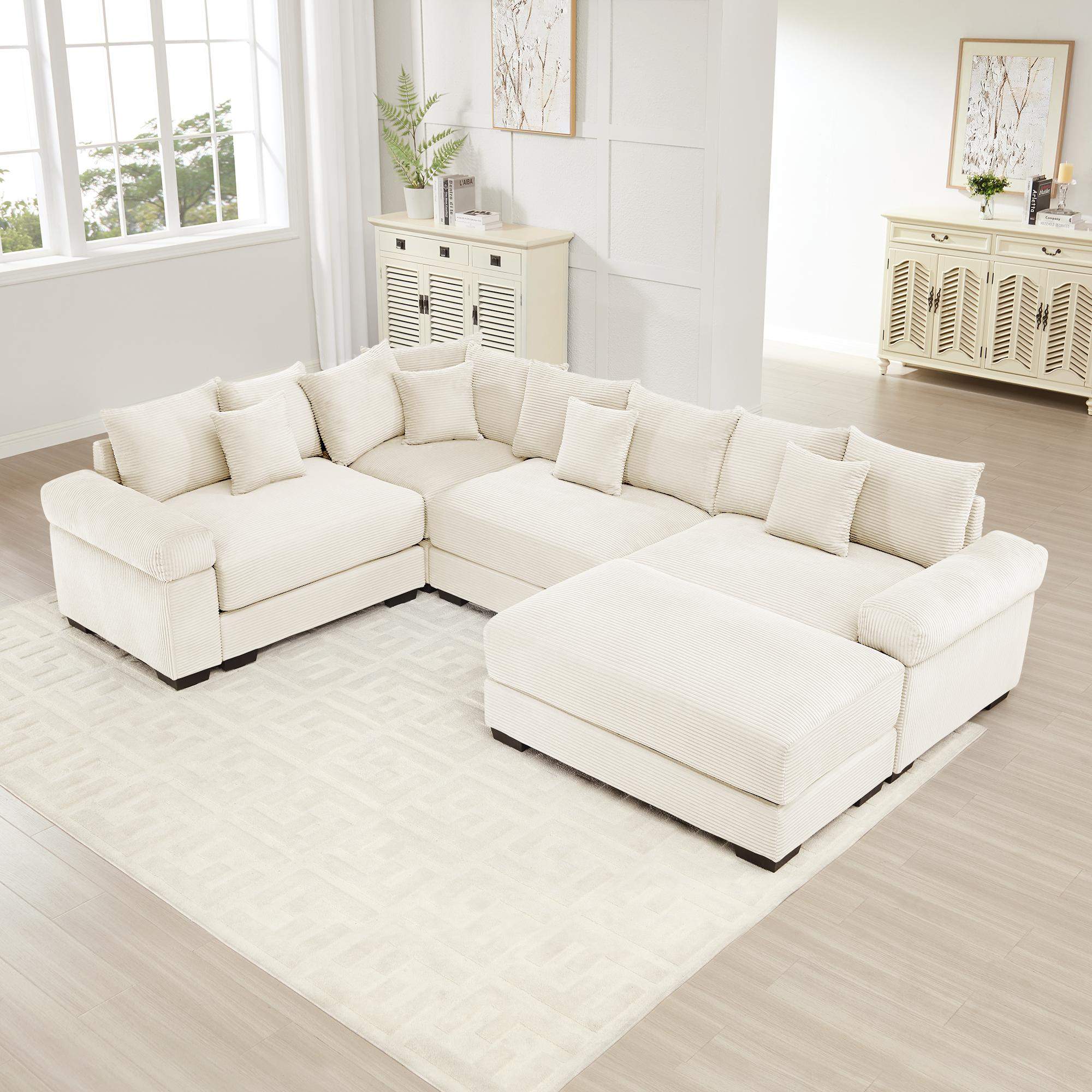 Angle. Roomtec - Oversized Cloud Modular Sectional Couch Convertible Sectional CouchesExtraThick Armrests With An OttomanPremium - Cream.