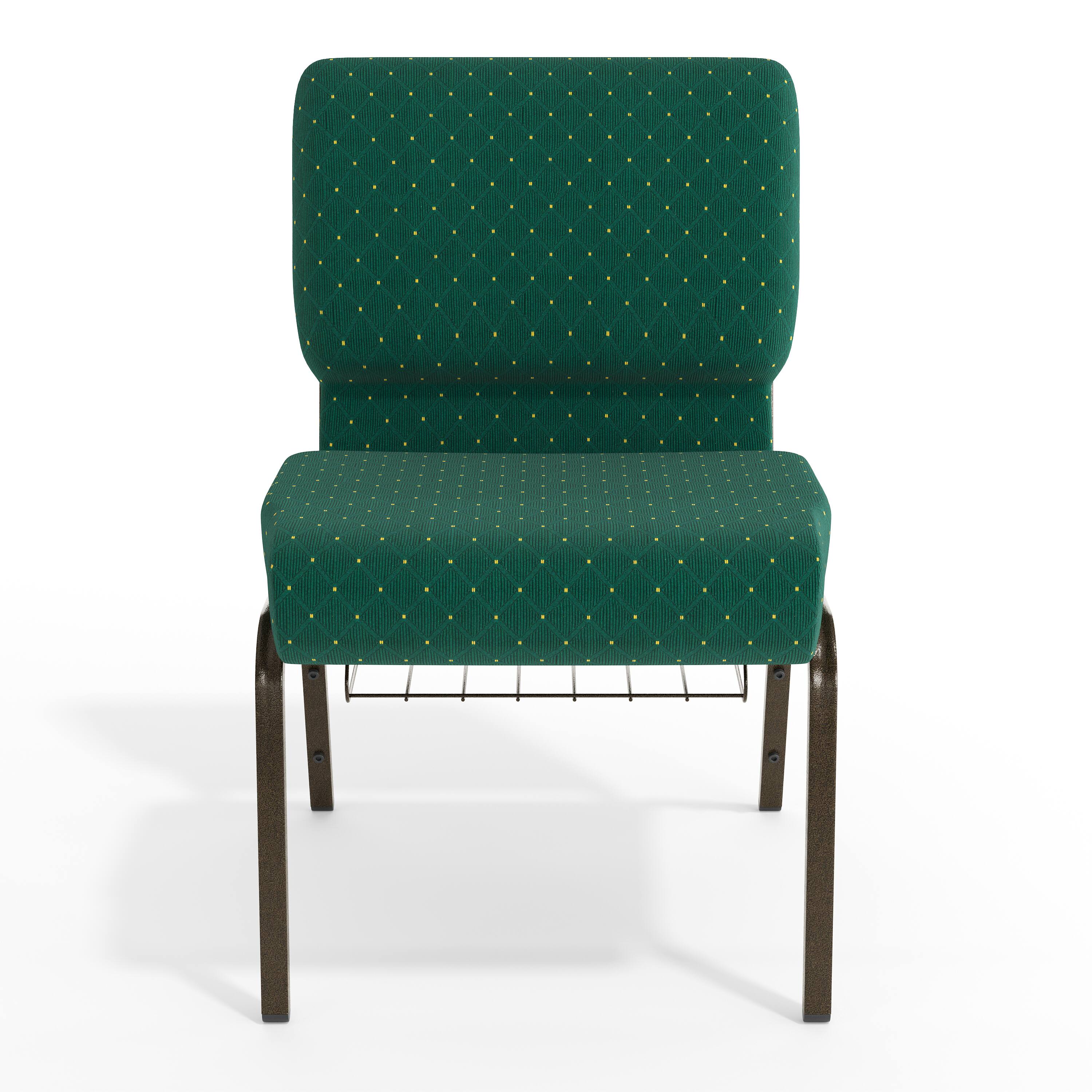 Alt View 9. Emma + Oliver - 21"W Church/Reception Guest Chair with Communion Cup Book Rack - Hunter Green Dot Patterned Fabric/Gold Vein Frame.