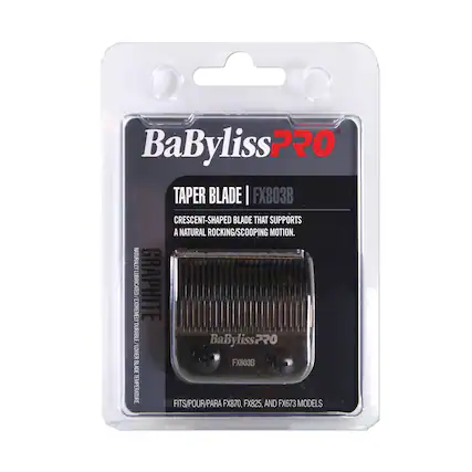 BaBylissPRO TAPER BLADE | FX803B
Crescent-shaped blade that supports a natural rocking/scoping motion.
Naturally lubricated graphite, extremely durable.
BaBylissPRO - Lower blade temperature.
Fits/Pour/Para FX870, FX825, and FX673 models.