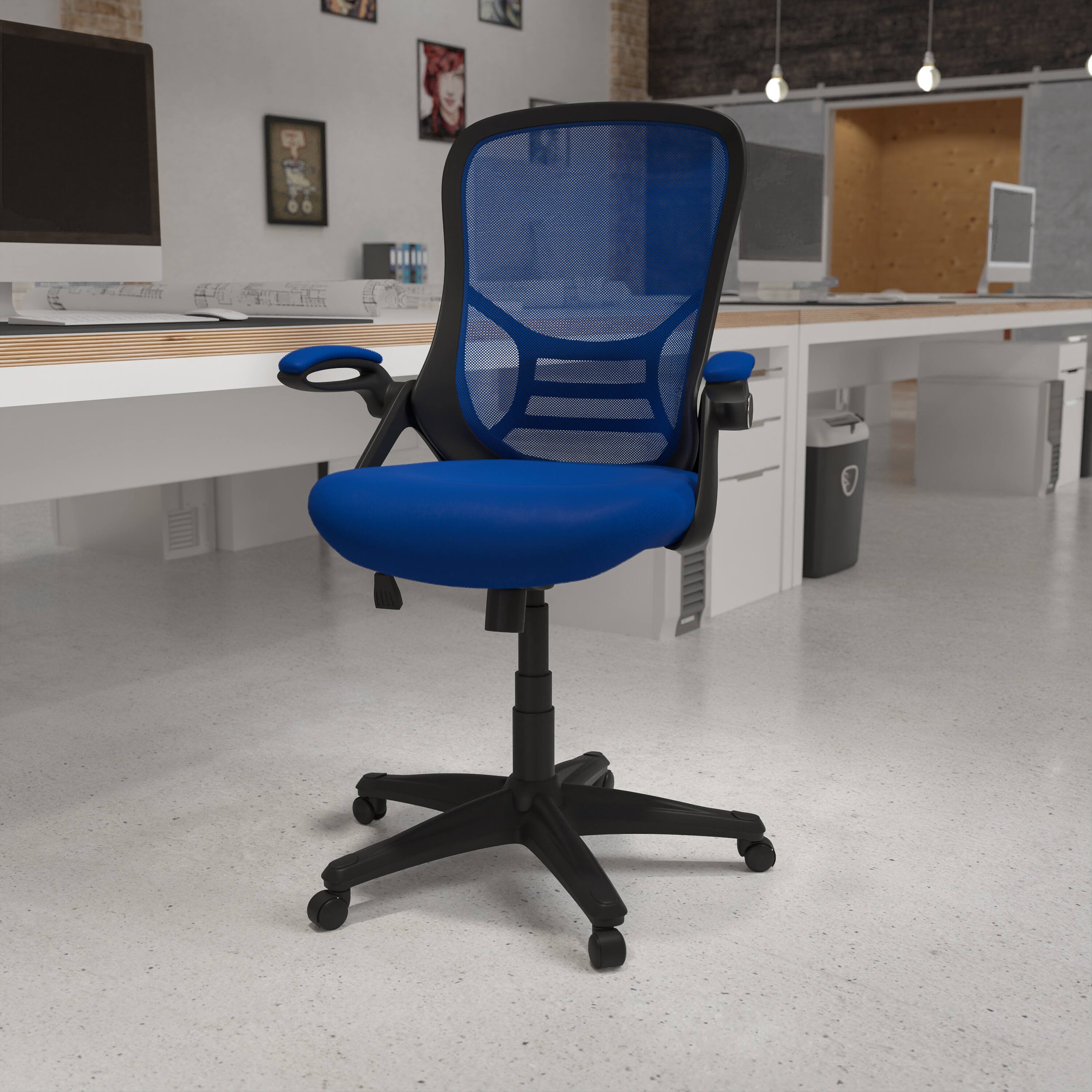 Alt View 1. Emma + Oliver - High Back Mesh Ergonomic Office Chair with Flip-up Arms - Blue.