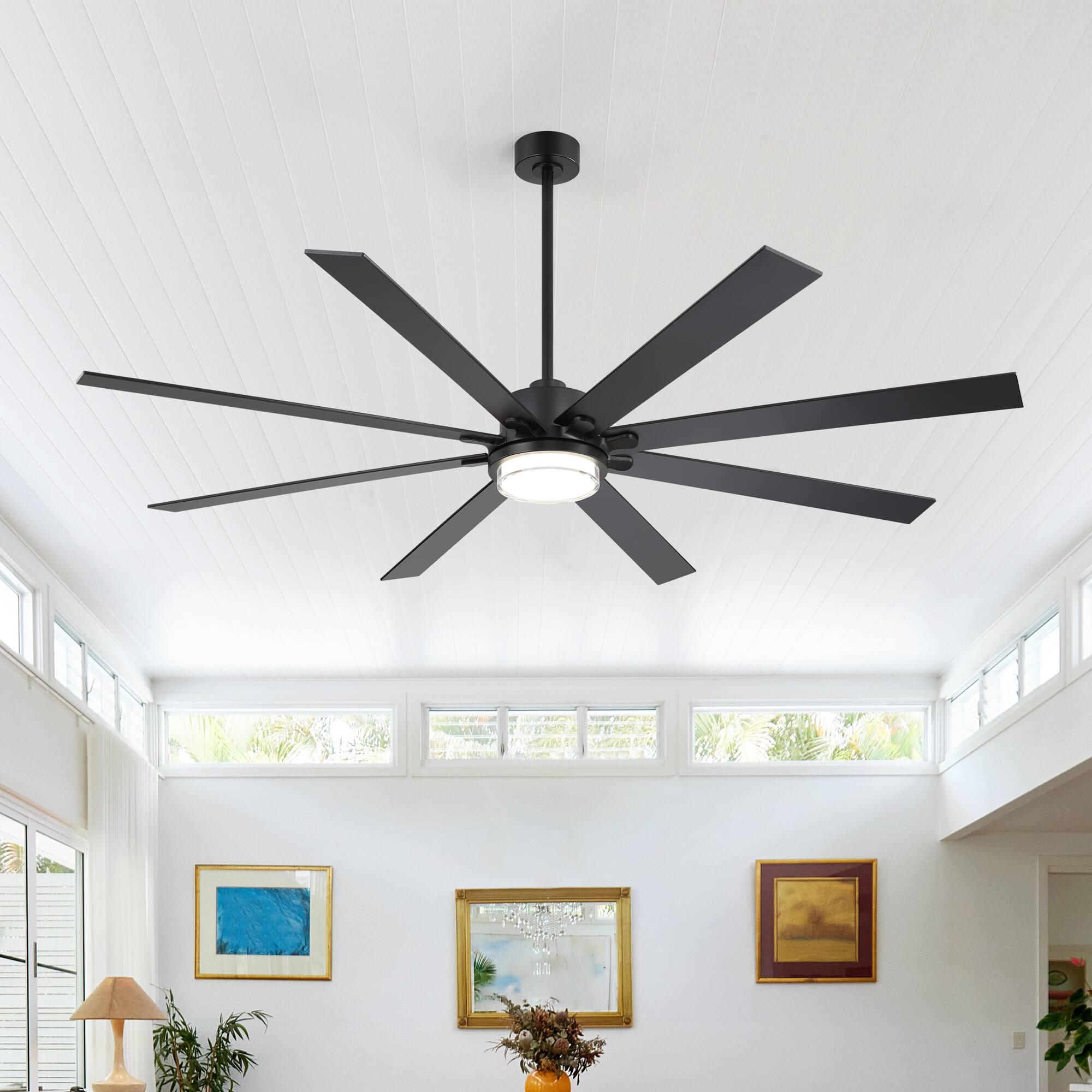 Breezary 80 Inch LED Ceiling Fan with Light, 8 Plywood Blades, DC Motor ...