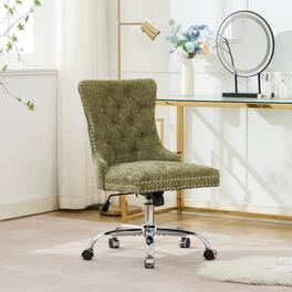GOODSILO - Modern Chenille Upholstered Office Chair with Tufted Button Design and Chrome Metal Base for Home Office Workspace - Green