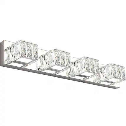 Front. Comfort Essence - Modern Bathroom Vanity Light Led cct Dimmable Lighting Fixtures Crystal Chrome Lights Over Mirror - Chrome-Not Dimmable 27.6"-4 Lights.