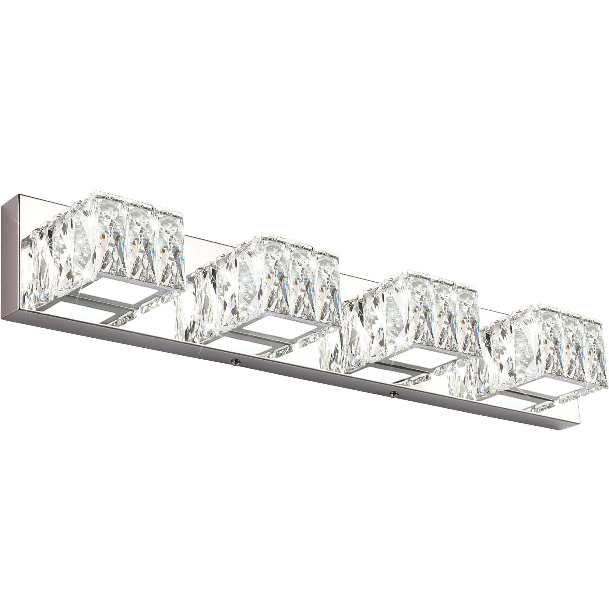 Front. Comfort Essence - Modern Bathroom Vanity Light Led cct Dimmable Lighting Fixtures Crystal Chrome Lights Over Mirror - Chrome-Not Dimmable 27.6"-4 Lights.