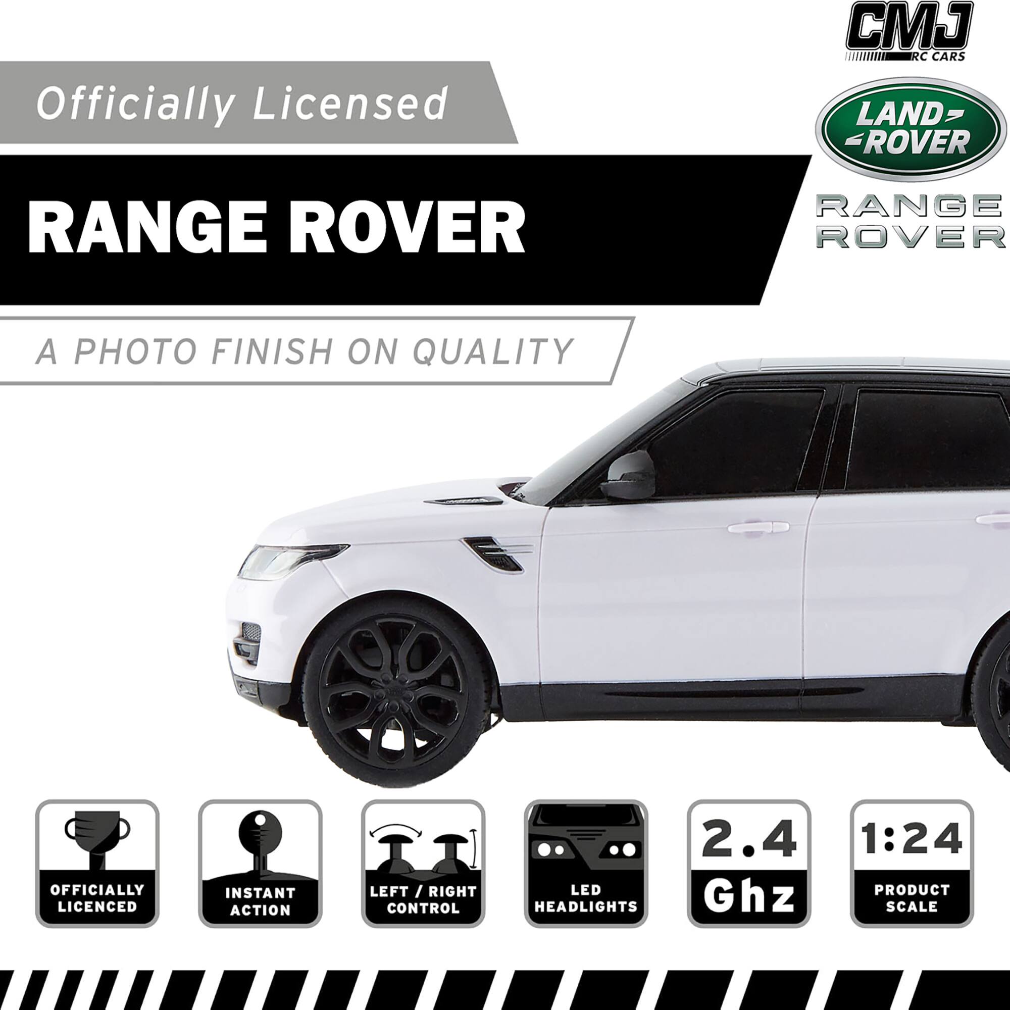 Officially Licensed CJ RC CARS Land Rover Range Rover. A photo finish on quality. Instant Action Left/Right Control Headlights. 2.4 Ghz. 1:24 Product Scale.