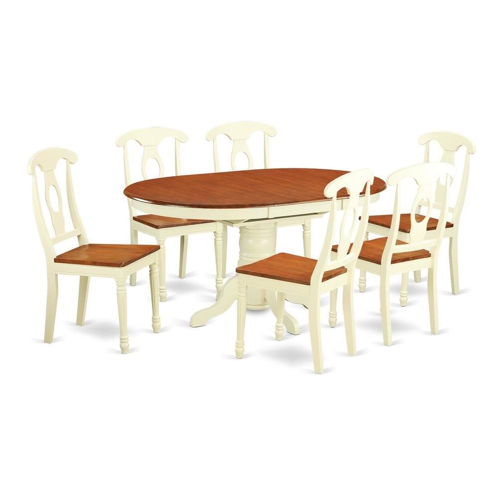 Angle. FurniFact - Oval Dining Table Set for 6, Kitchen Table Chairs Set of 7 Pcs in White - Buttermilk & Cherry.