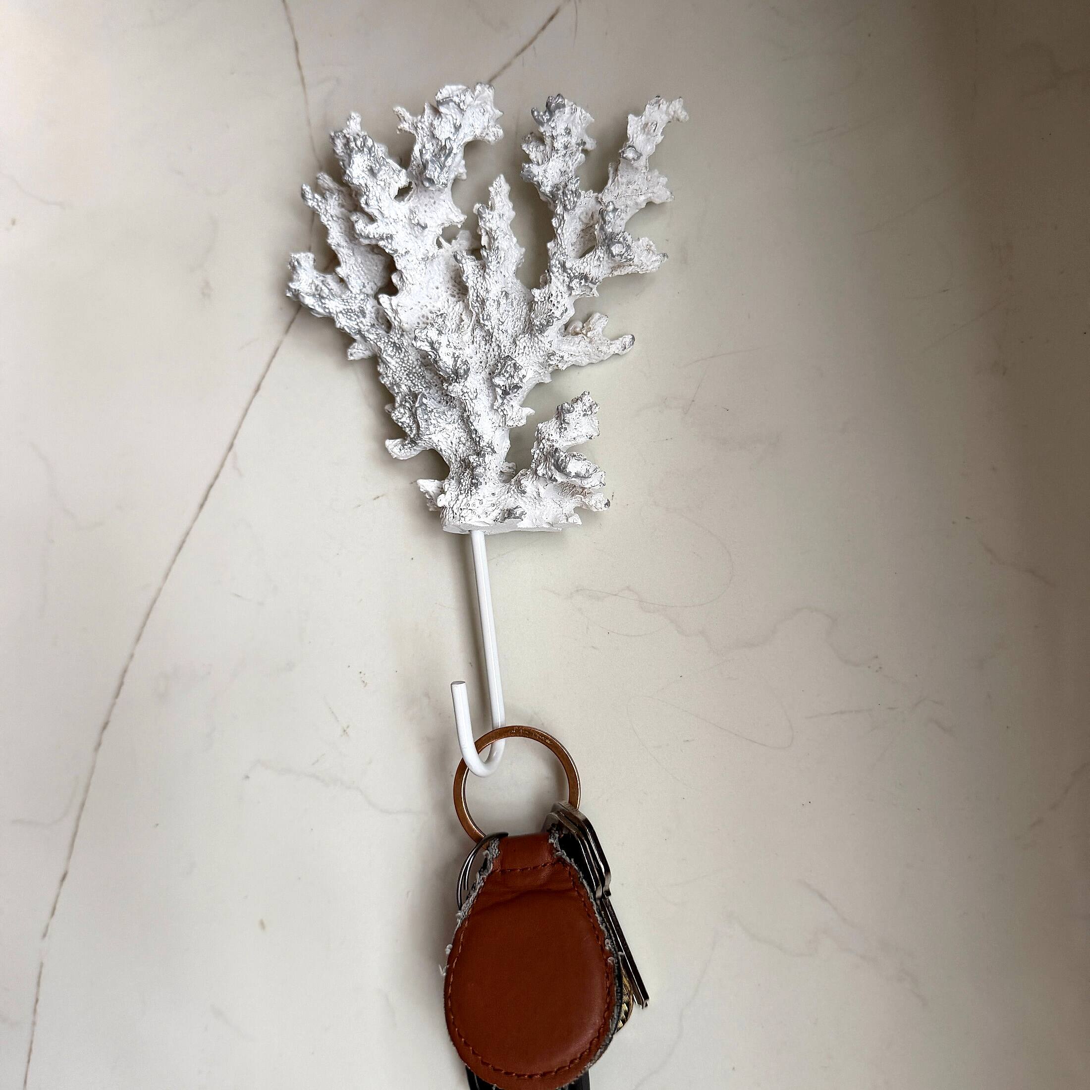 Alt View 3. Fancy That - Decorative Coral Wall Hook White Silver 7.25 in Resin Metal Key Hook - White.