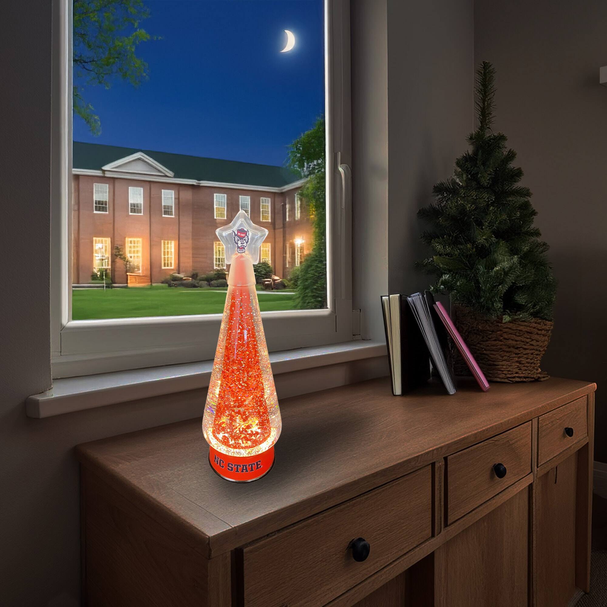 Alt View 2. Santa's Workshop - NC State Wolfpack 12" Tree Globe - Red.