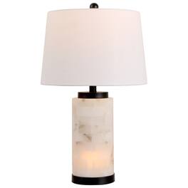 Jonathan Y - Eliza 25.5" Contemporary Modern Alabaster Column LED Table Lamp with Nightlight Base - White/Black