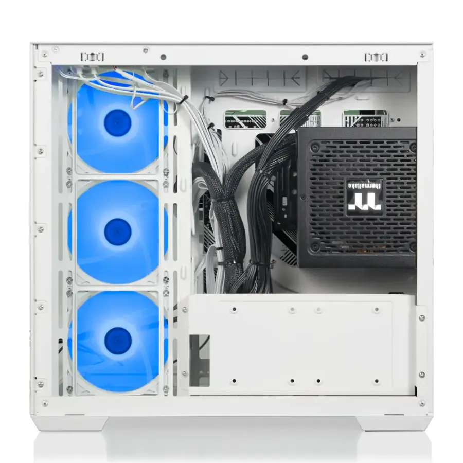 The text on the image reads "HHEK NK Y  sone . 09. thermaltake". This text is likely a product name or branding for the computer components, such as the CPU cooler and power supply, visible in the image.