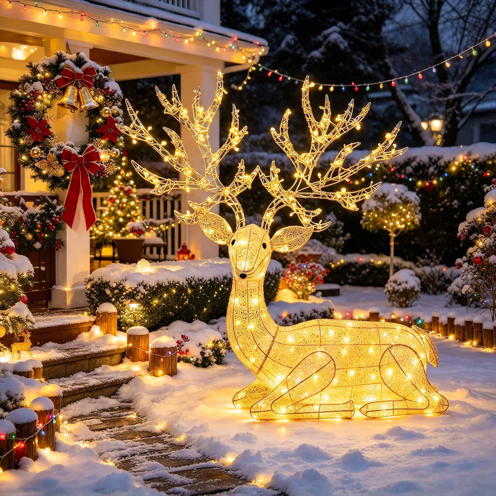 Costway - Lighted Kneeling Christmas Reindeer with 280 Warm LED Lights, Zip Ties - White