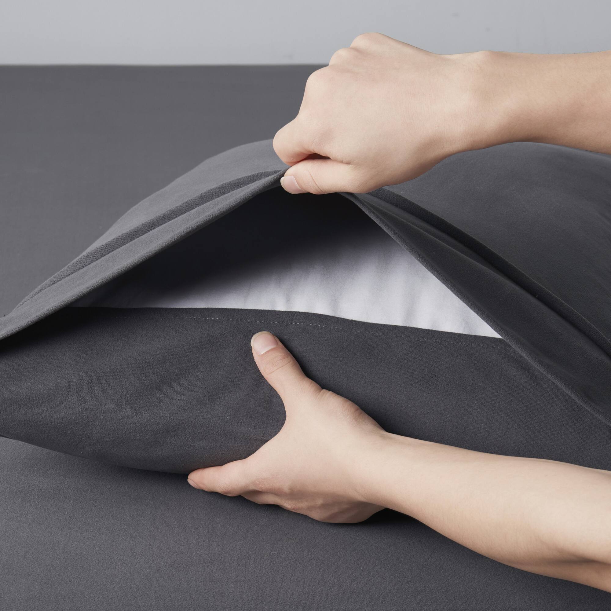 Angle. Sweet Home Collection - Solid Flannel Pillowcases (Set of 4), Ultra Soft, King - Grey.