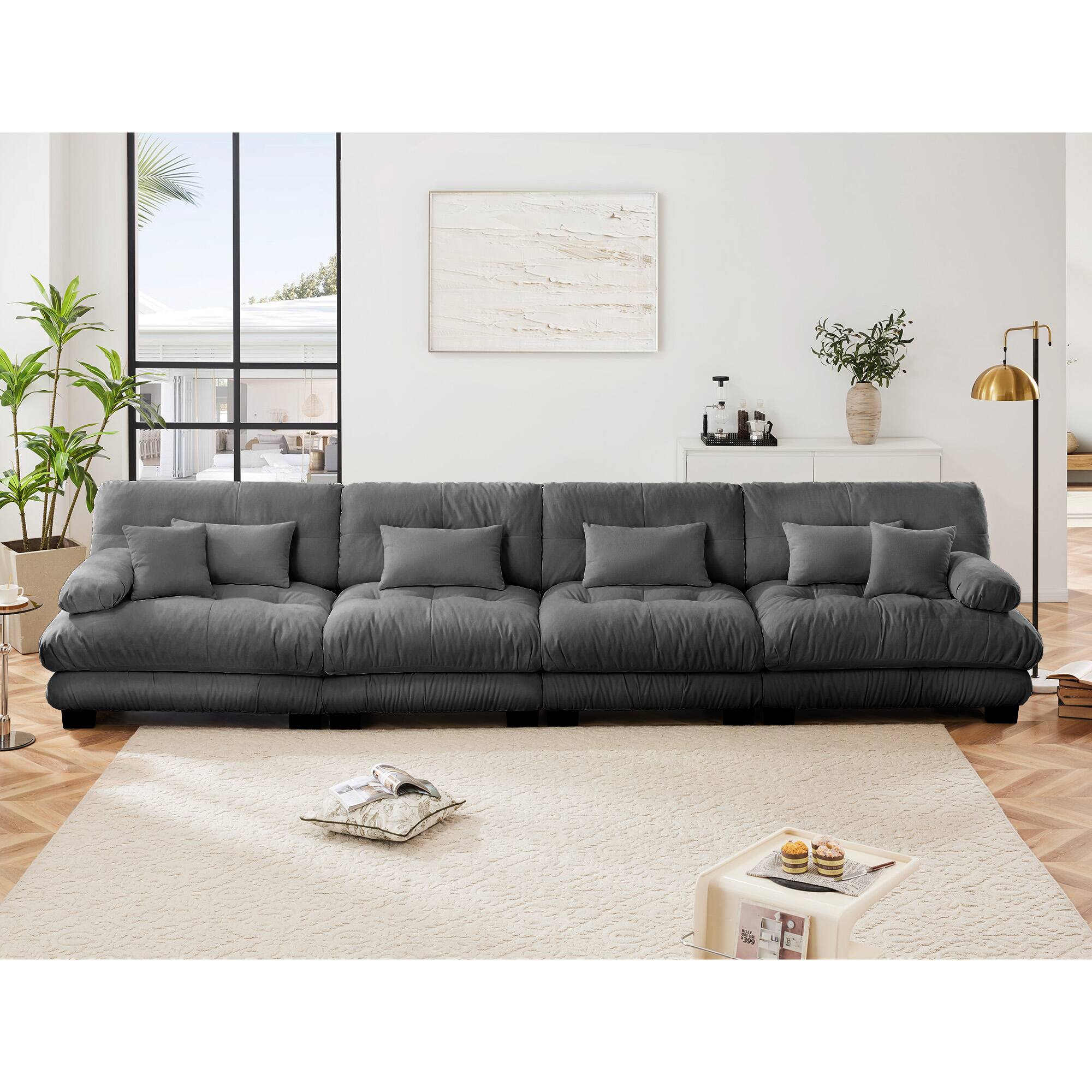 Left. Aukfa - 4-Seater Sectional Sofa - Modular Deep Seat Chenille Couch, Comfy Upholstered for Living Room & Apartment - Dark Gray.